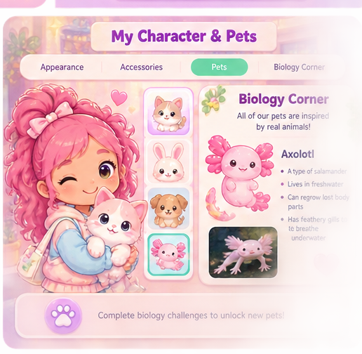 Cute character and animal biology illustration