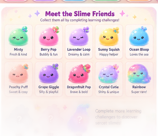 A collection of colourful kawaii slime friends